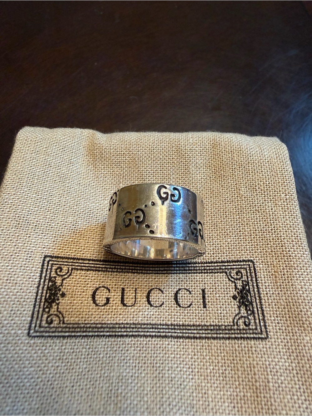 New Authentic Gucci GG Ghost Logo Silver Ring - Picture 8 of 16